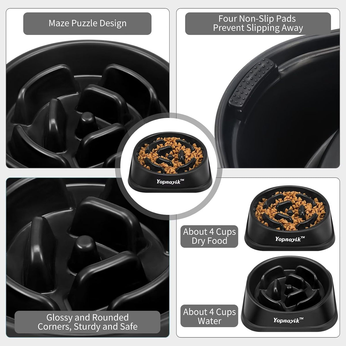 Slow Feeder Dog Bowls for Large Dogs | Non-Slip Base, Anti-Choking Design, Reduces Bloating & Overeating, Easy to Clean, 4 Cups