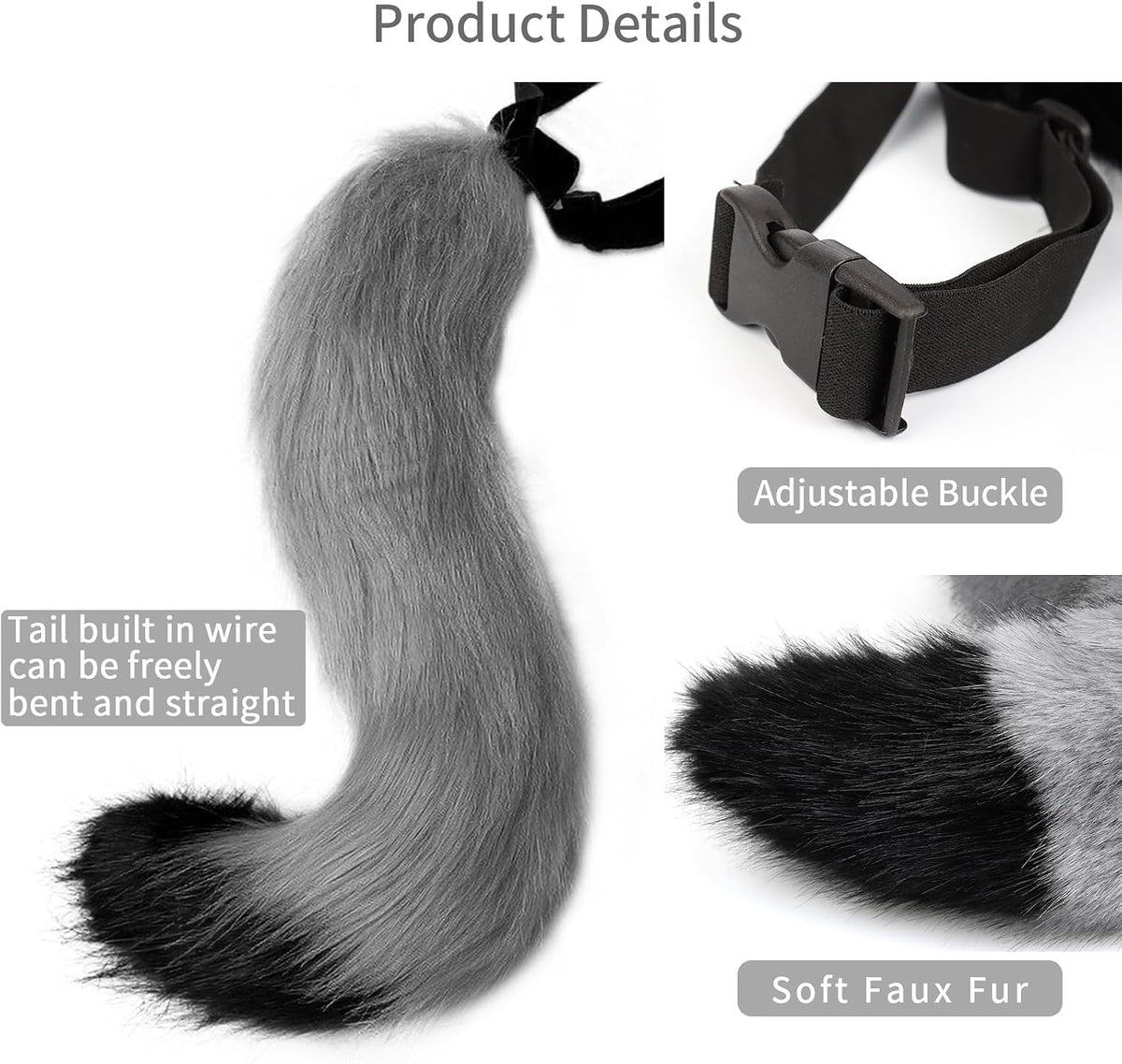 COSYEARS Faux Fur Fox Wolf Tail Animal Dog Furry Tails for Halloween Party Cosplay Accessory