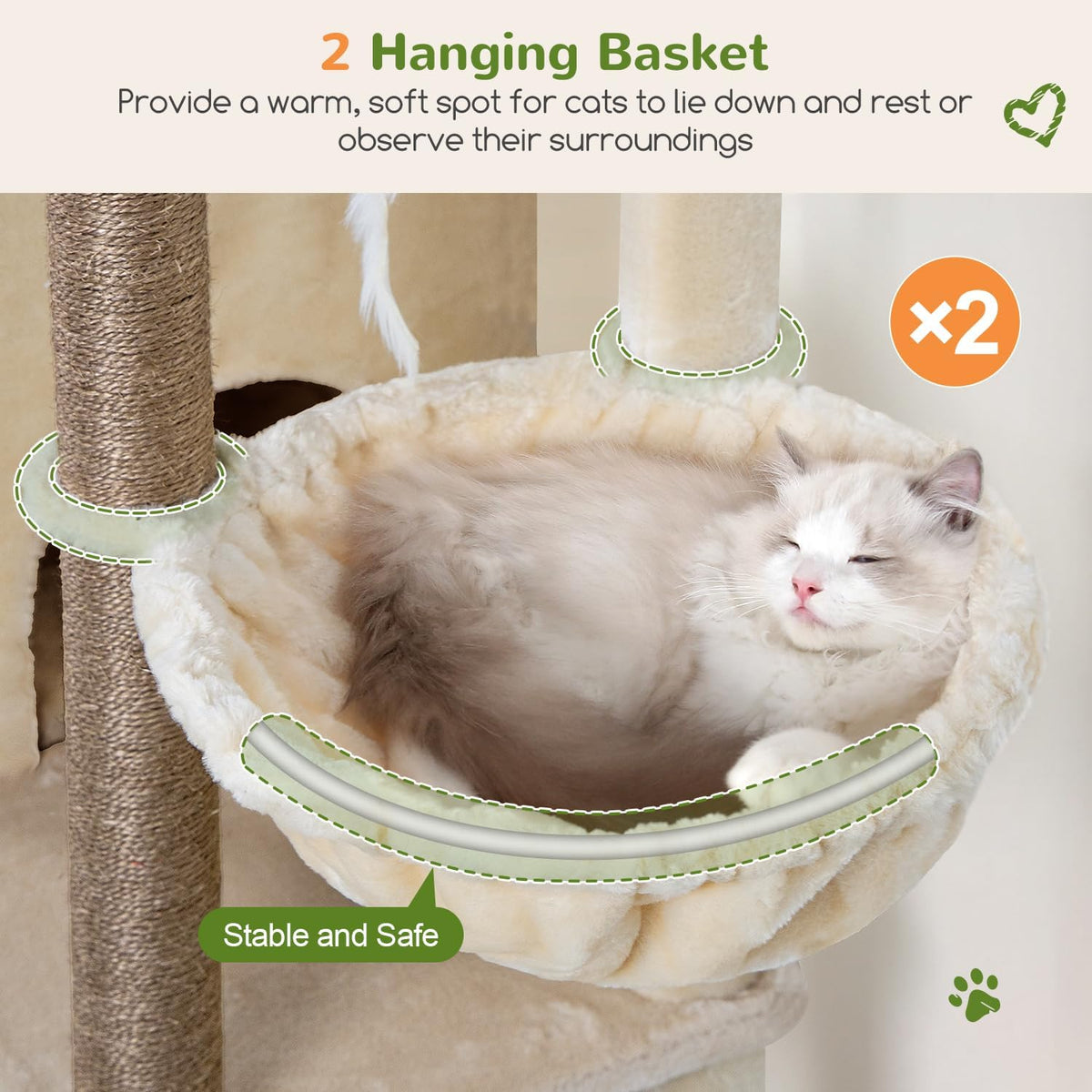 Globlazer Cat Tree Tower for Indoor Cats Large Adult, S63, Beige