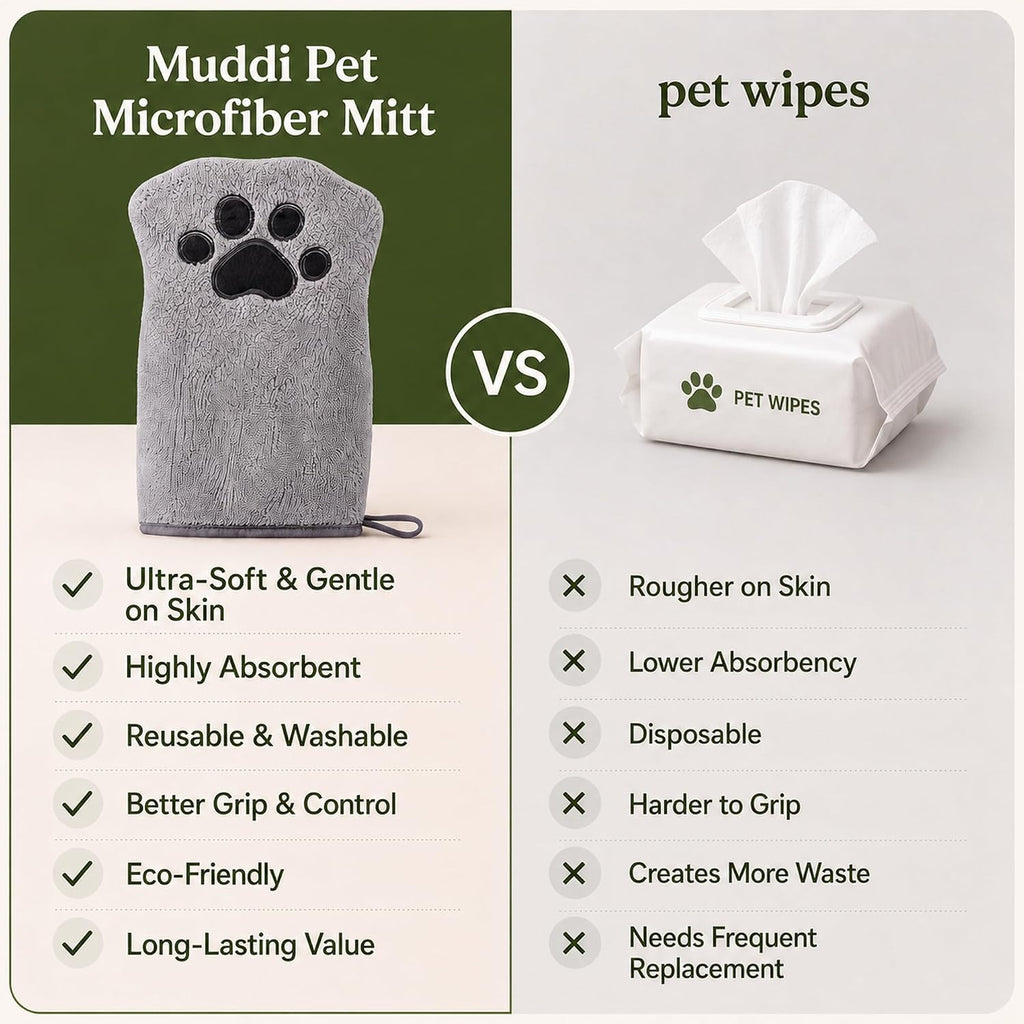 Microfiber Grooming Mitt for Cats & Dogs, 100+ Times Washable – 10X Cheaper Than Pet Wipes - Ultra-Soft Double-Sided Microfiber Pet Cleaning Mitt for Bathing & Drying, Machine Washable, Grey