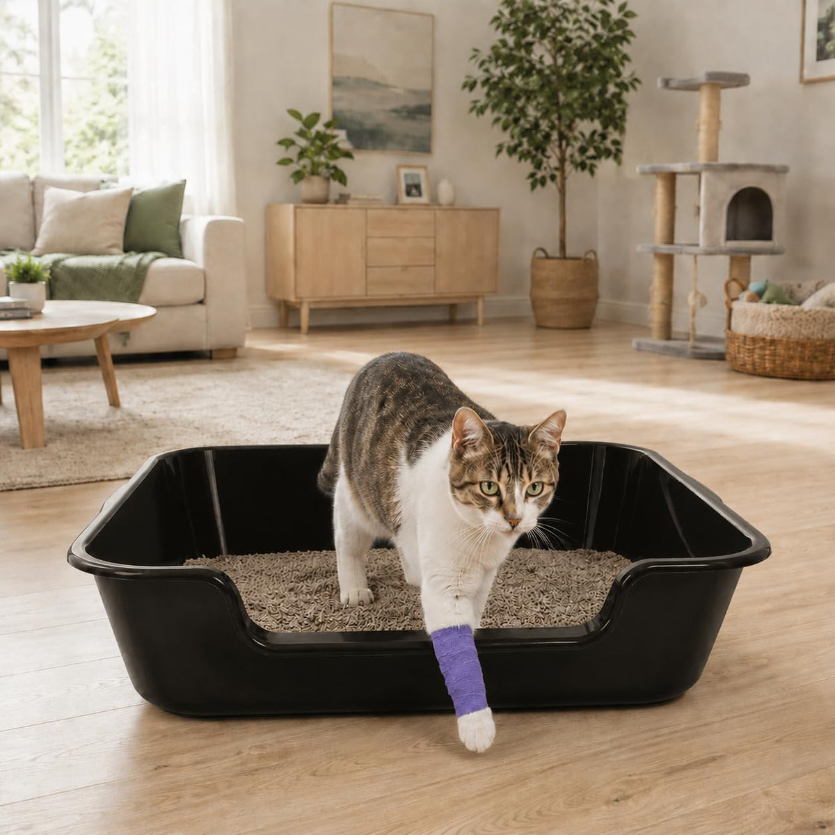 Extra Large Low Entry ABS Cat Litter Box, Black, 24" L x 20" W, 1 Pack | Durable low entry litter box, non-stick, odor-free, ideal for seniors, kittens, rabbits, large cats and multi-pet homes.