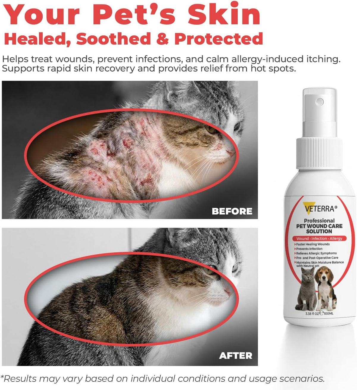 Dog and Cat Wound Care Spray for Dogs & Cats – Vet Recommended Skin Cleansing Spray, Helps Clean Minor Cuts & Scratches, Supports Skin Hygiene, Gentle No-Sting Formula - 3.38 Oz 100 Ml