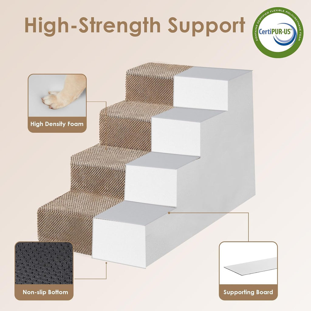 EHEYCIGA Dog Stairs for Bed 20" H, 4-Step Extra Wide Dog Steps, Camel