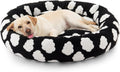 JOEJOY Jacquard Donut Round Dog Beds Large Sized Dog,Black 36x36x8in, Removable Washable Cover, Cute Pattern, Ultra Soft Fluffy Calming Pet Bed with Thick Supportive Bolster