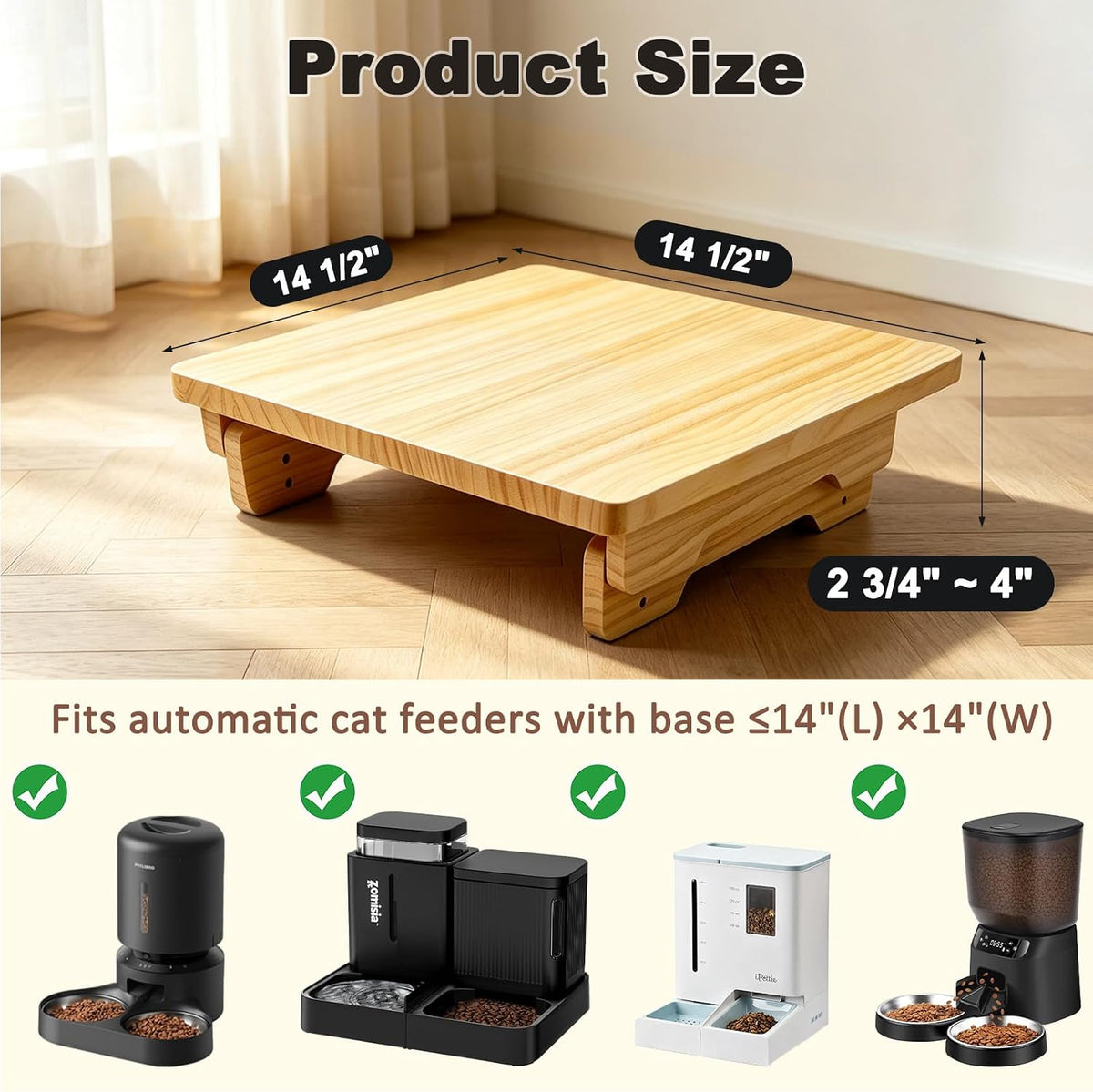 SZEE Adjustable Cat Food Stand, for Square 2-Bowl Automatic Cat Feeder