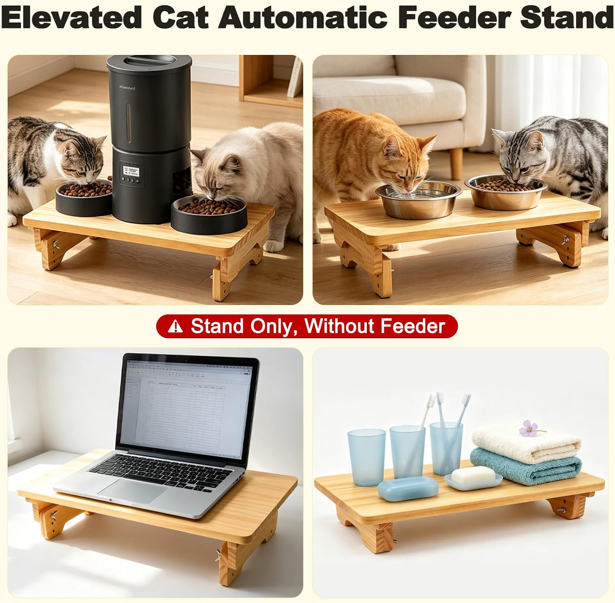SZEE Adjustable Cat Food Stand, for Rectangular 2-Bowl Automatic Cat Feeder