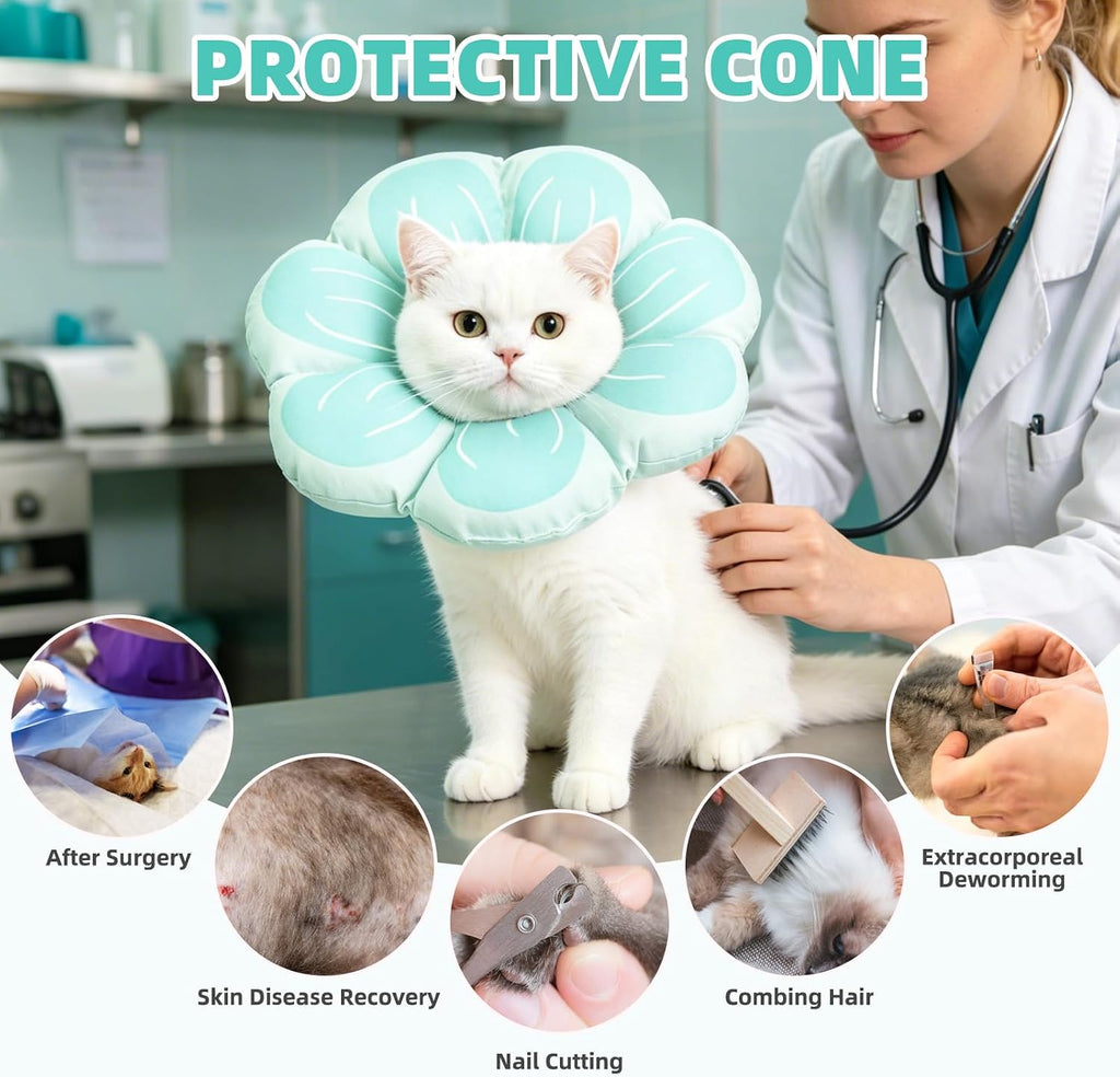 PUPTECK Cat Cone Collar, Soft Kitten Recovery Collar, Lightweight Anti-Bite Lick Elizabethan e Collar for Cats Puppy After Surgery, Blue M