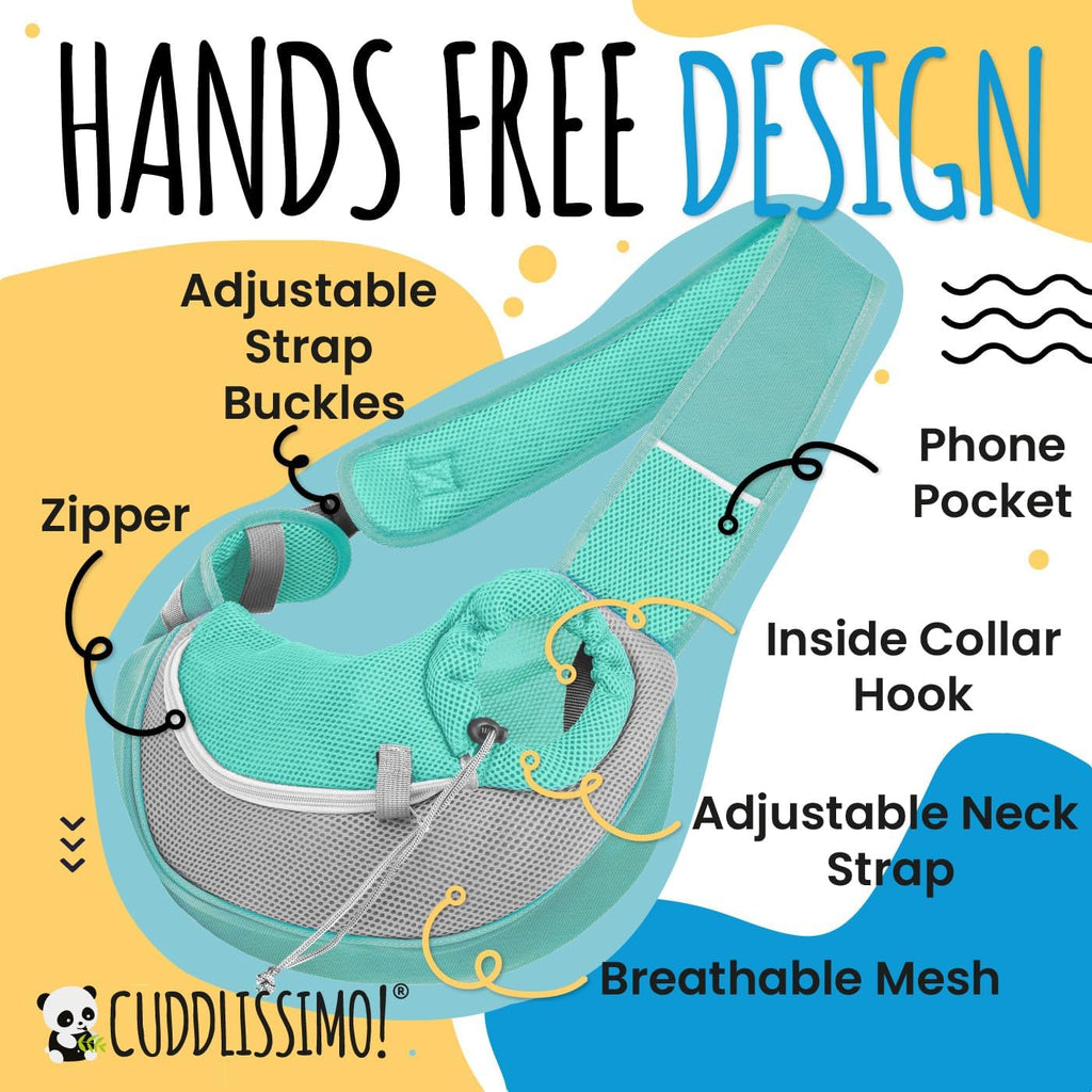 Cuddlissimo Small Dog Sling Carrier, Pet Cat Sling, Puppy Pouch - Lagoon-L