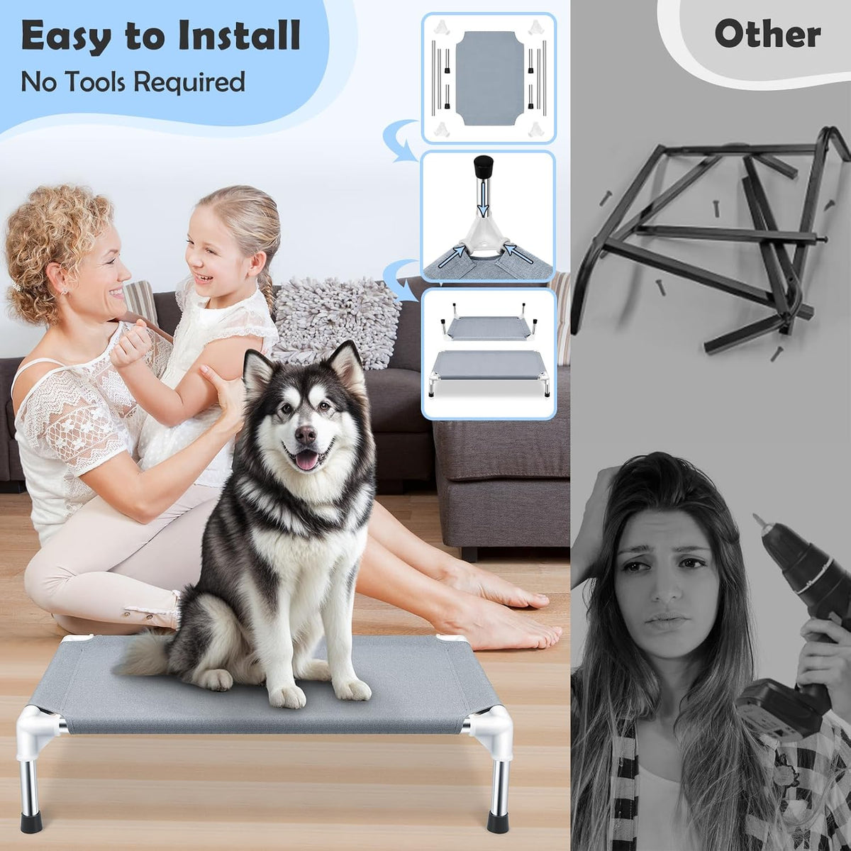 Elevated Dog Bed, Raised Dog Bed for Large Dogs, Cooling Dog Cots Beds