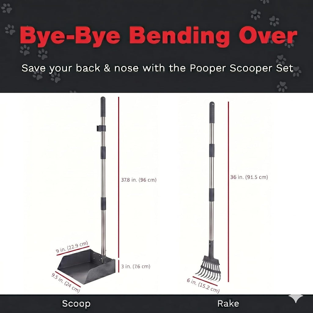 Pawler Pooper Scooper for Dogs with Heavy Duty Long Handle Rake & XL Tray