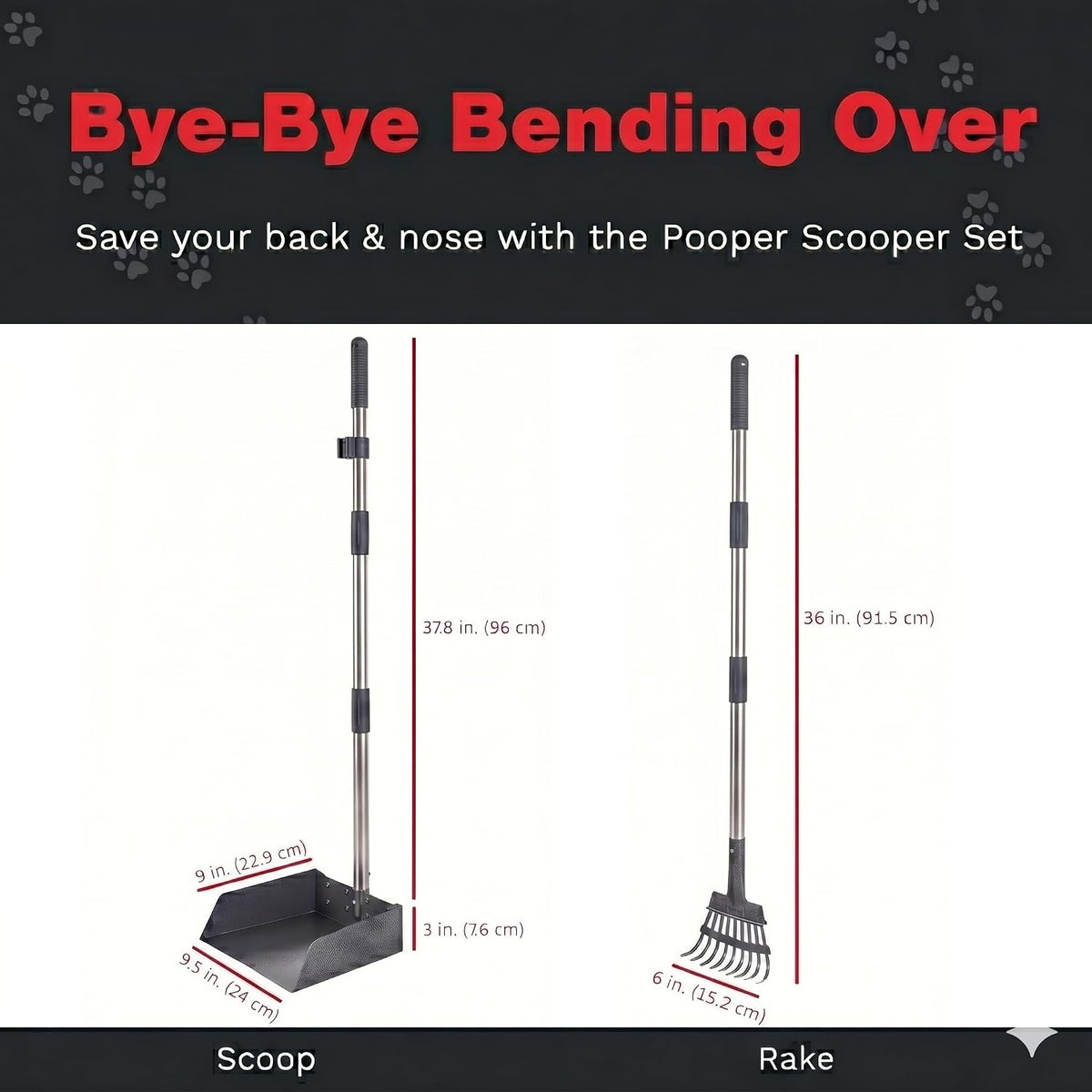 Pawler Pooper Scooper for Dogs with Heavy Duty Long Handle Rake & XL Tray