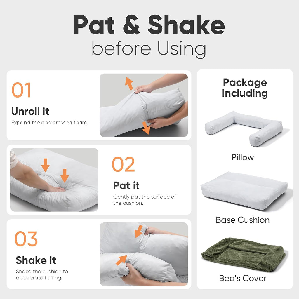 FUKUMARU Dog Couch Bed, Corduroy Cozy Cat Bed, Waterproof, Washable Cover