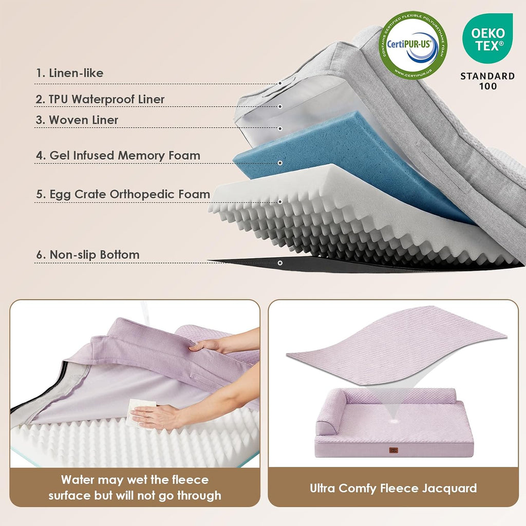 EHEYCIGA Orthopedic Dog Bed Medium Size, Memory Foam Dog Bed, Lilac