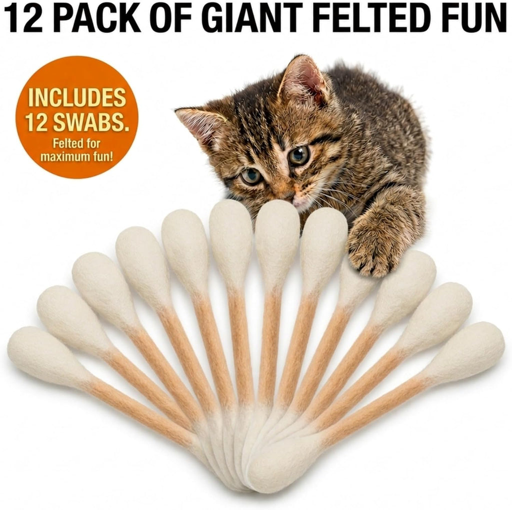 Glaciart One Swabs Cat Toys with Catnip - 12 Pk | Durable for Chew, Cute Cat Toys Interactive Kitty for Boredom, Exercise, & Play | Filled w/Organic Catnip for Anxiety & as Digestive Aid | Gift Idea