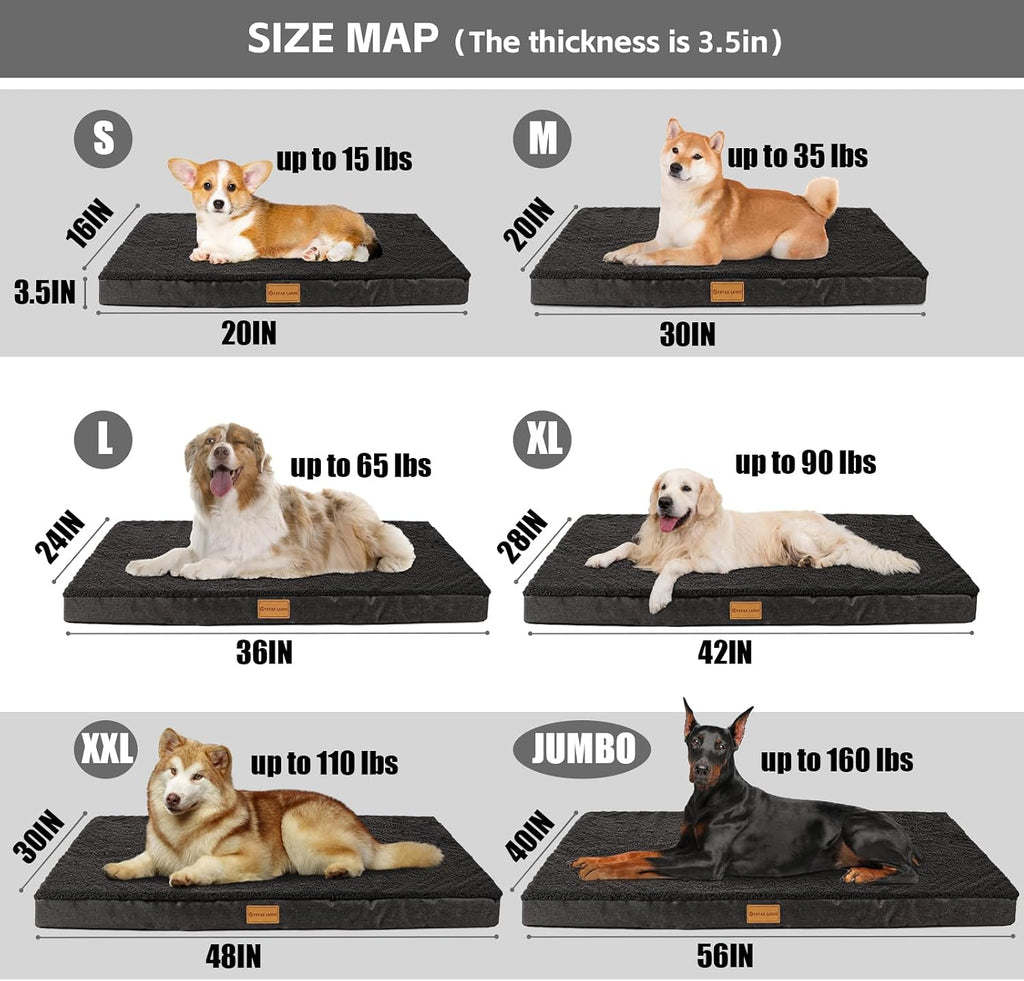 Patas Lague Orthopedic Large Dog Bed Washable Pet Sofa Mat 42''X28'' Black