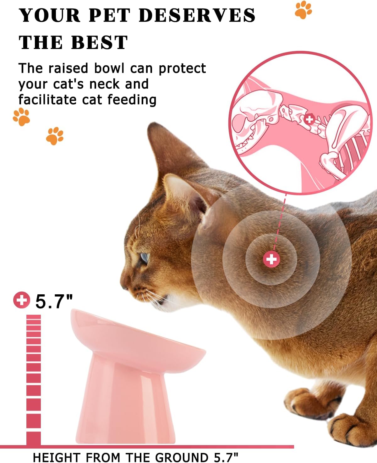 Y YHY 6 Inch Slow Feeder Bowl, Elevated Dog & Cat Bowl, Ceramic, Anti Vomiting, Pink