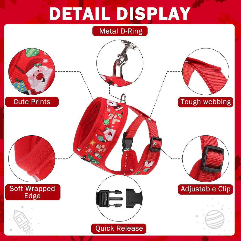 SCENEREAL Christmas Small Dog Harness and Leash Set, Red-Christmas S