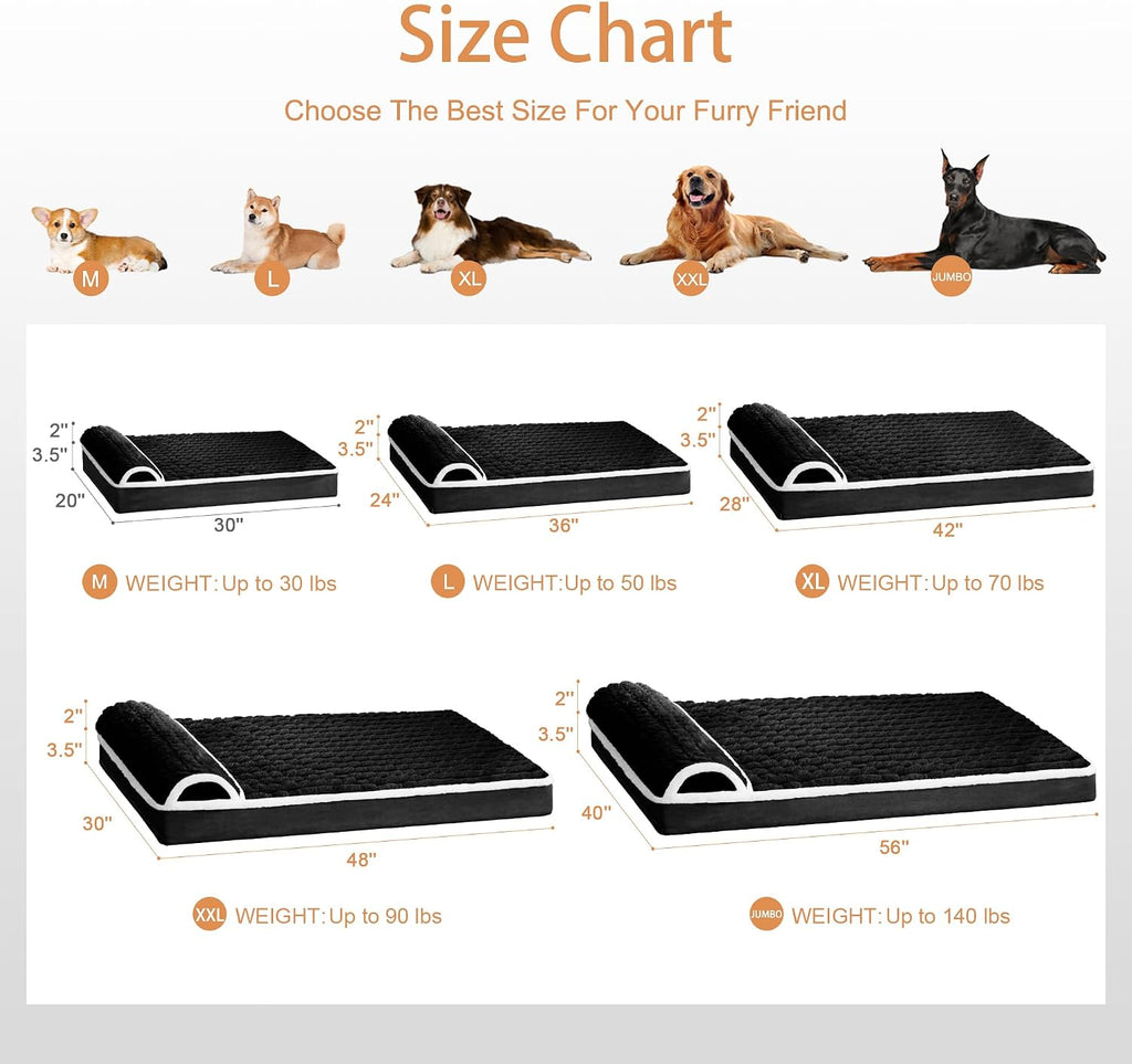 Orthopedic Large Dog Bed Pillow Pet Sofa Bed 36''X24'' Black