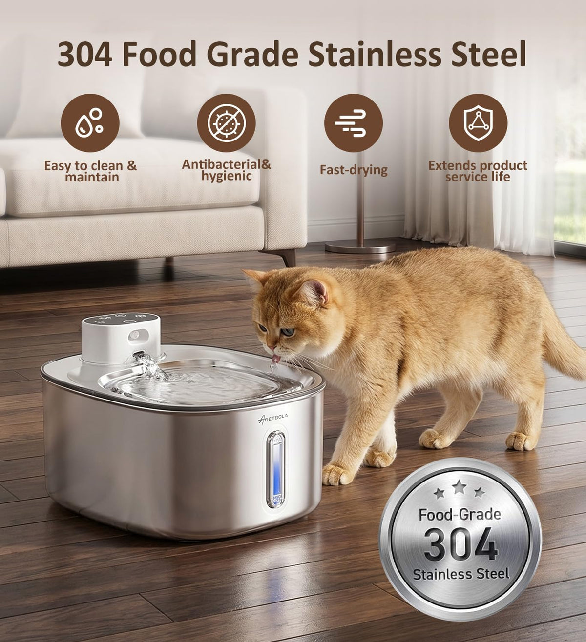 Cat Water Fountain Stainless Steel, 152fl-oz/4.5L Wireless Cat Fountain,5000mAh Battery Operated Pet Water Fountain for Cats Dogs,Ultra Quiet