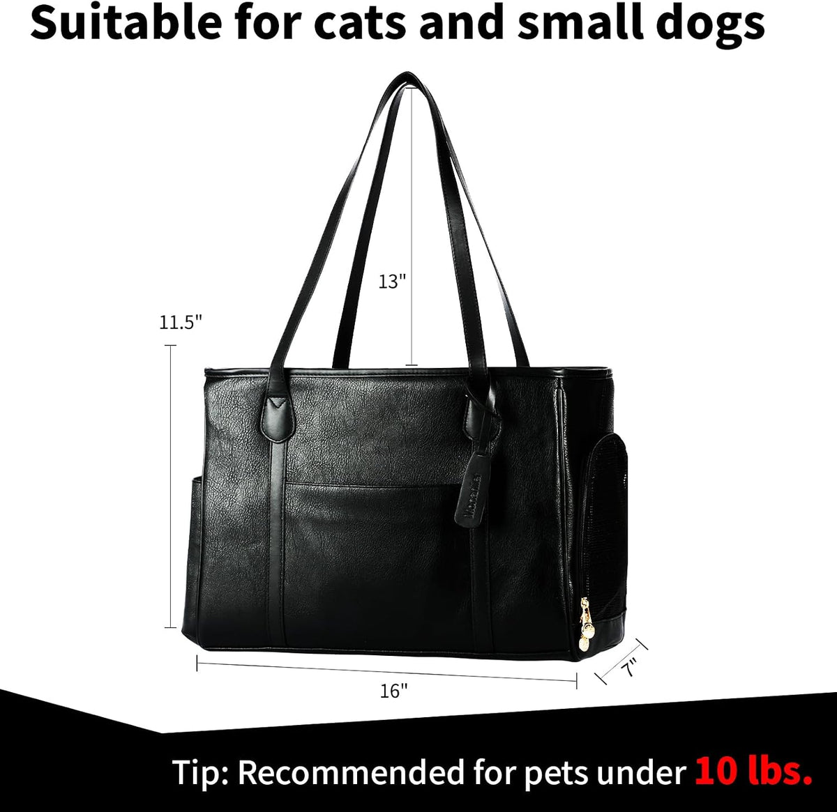 Stylish Dog Purse Carrier, Leather Pet Carrier Bag for Small Dogs Cats Puppy, Airline Approved Soft-Sided Carrier Black