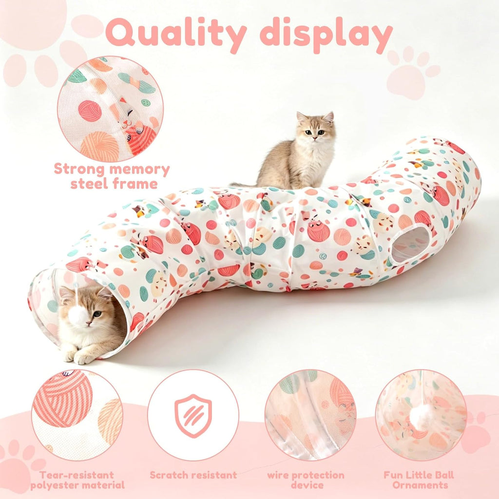 Cat Tunnel with Cat Toy Ball, Collapsible S Shape Cat Tunnel, Cat Tunnels for Indoor Cats, Foldable Cat Tunnel Cat Tube Toys for Bunny, Guinea Pig, Ferrets, Puppy