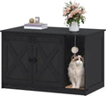 Hzuaneri Cat Litter Box Enclosure, Hidden Litter Box Cabinet Furniture | Indoor Cat House with Bell, Farmhouse Style, 31.5 x 19.7 x 20.9 Inches, for Hallway, Bedroom, Black CB85204X