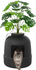 Lifewit Hidden Plant Cat Litter Box with Plastic Scoop, Black | Extra Large Enclosure Litter Tray with Carbon Filter& Odor Control, Aesthetic Cats Stuff for Living Room, Bathroom, Corner