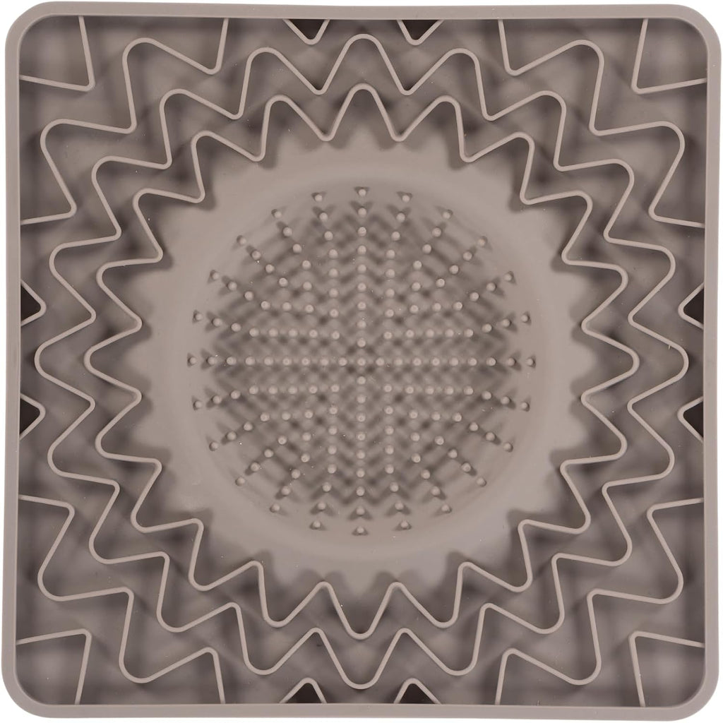 Messy Mutts Framed Lick Bowl Mat, 9.5 Inch, Center Bowl, Grey