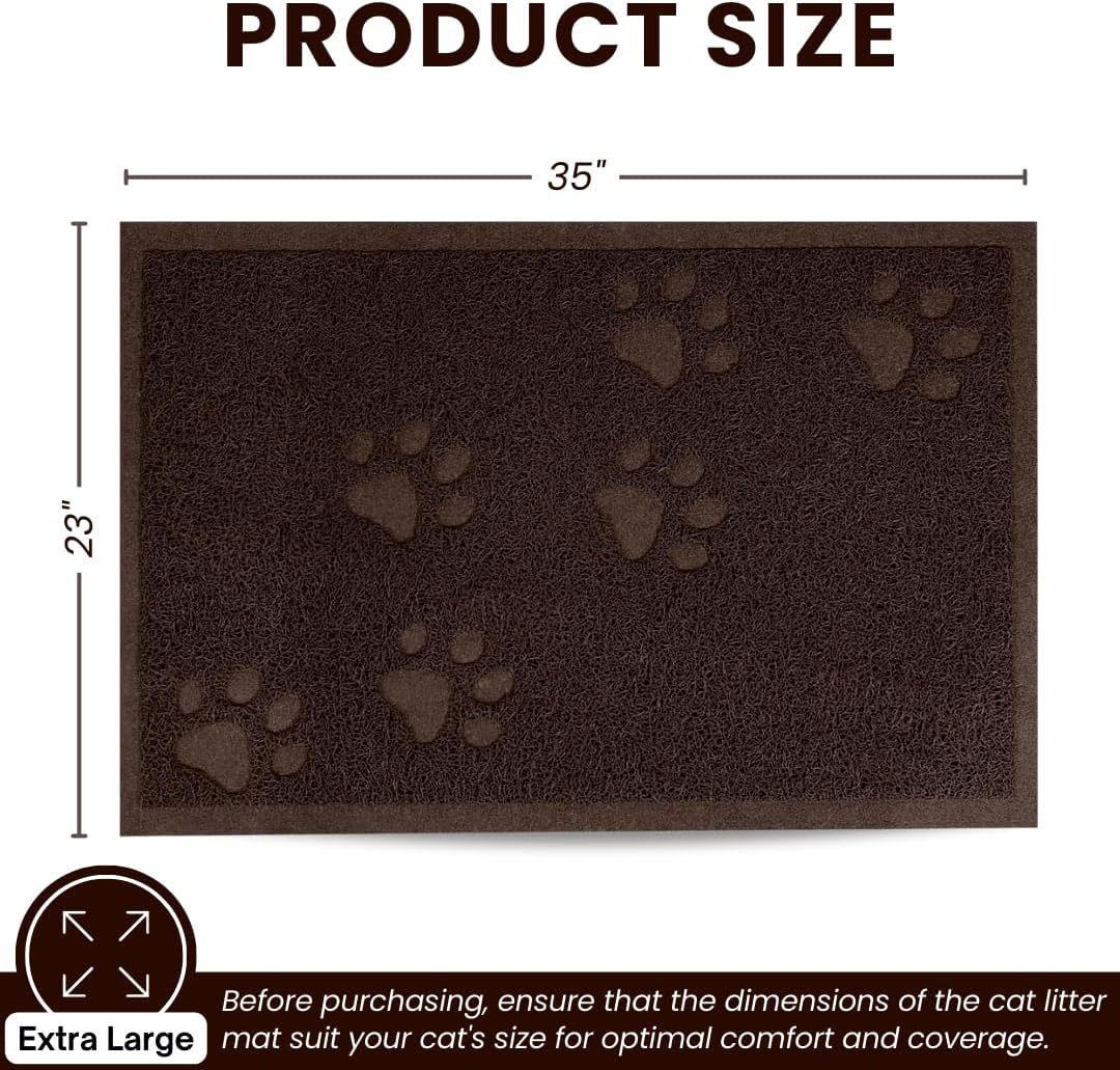 Andalus Extra Large Cat Litter Mat, Pack of 1 - Waterproof, Non-Slip & Easy to Clean Cat Litter Box Mat for Extra Efficient Pet Litter-Trapping, Brown (35” X 23”)