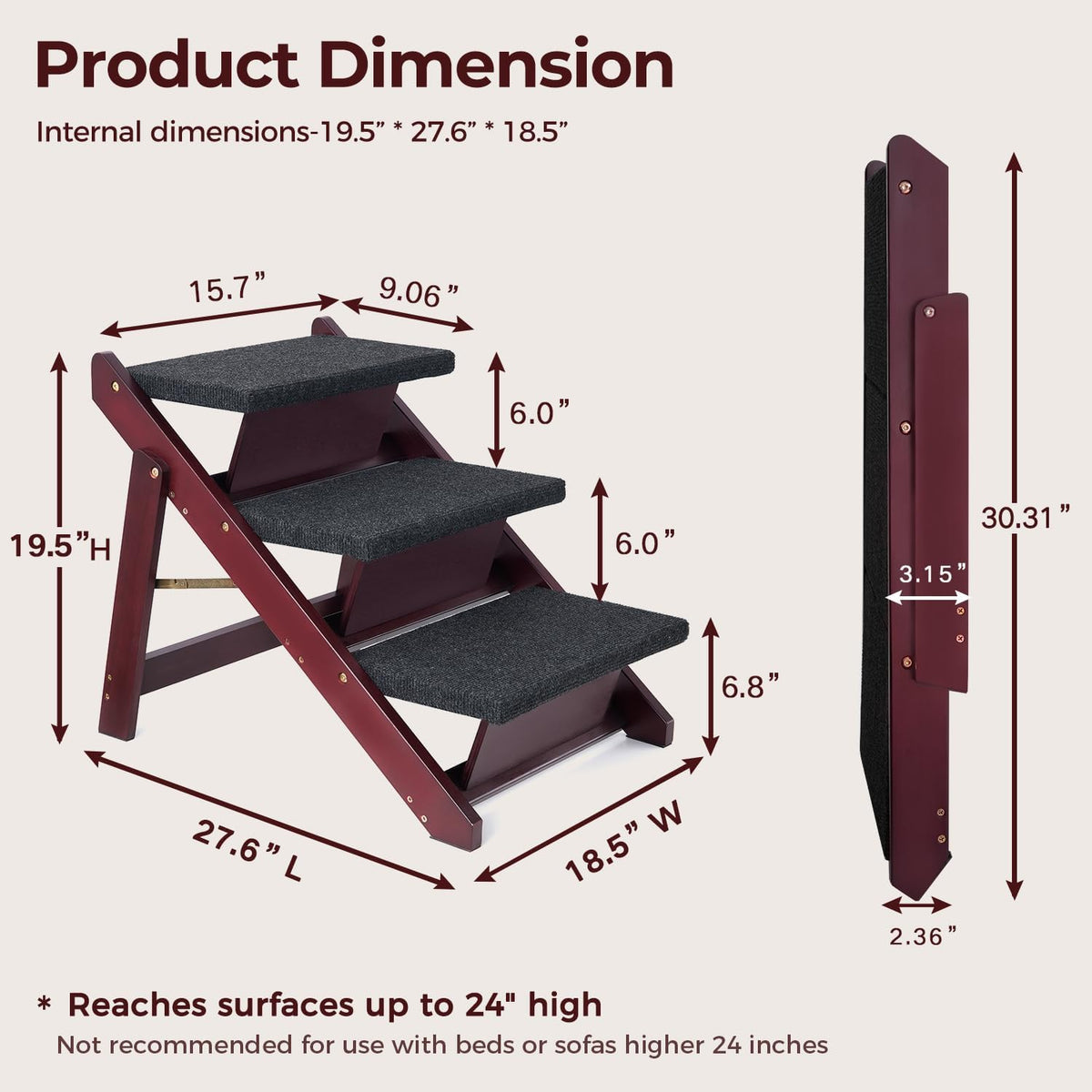 BRIKY Wooden Dog Stairs/Steps 19.5" H
