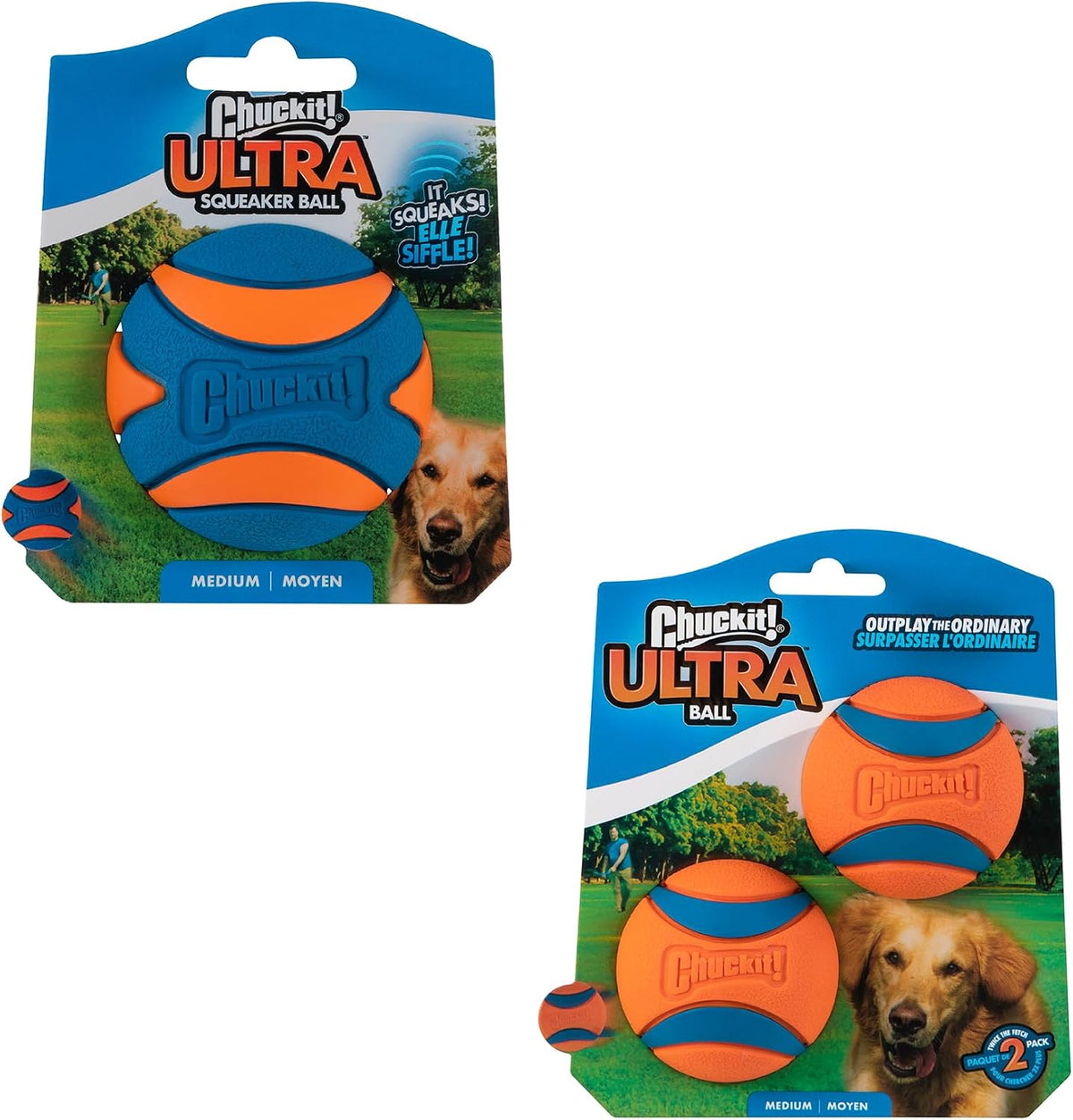 Chuckit! Ultra and Squeaker Ball Dog Toy, Medium 2.5in, 3 Pack, Floats | Durable Rubber Bouncy Fetch Balls with Squeaker for Dogs 20-60 lbs, Floating Water Pet Toys, 2.5-In Diameter