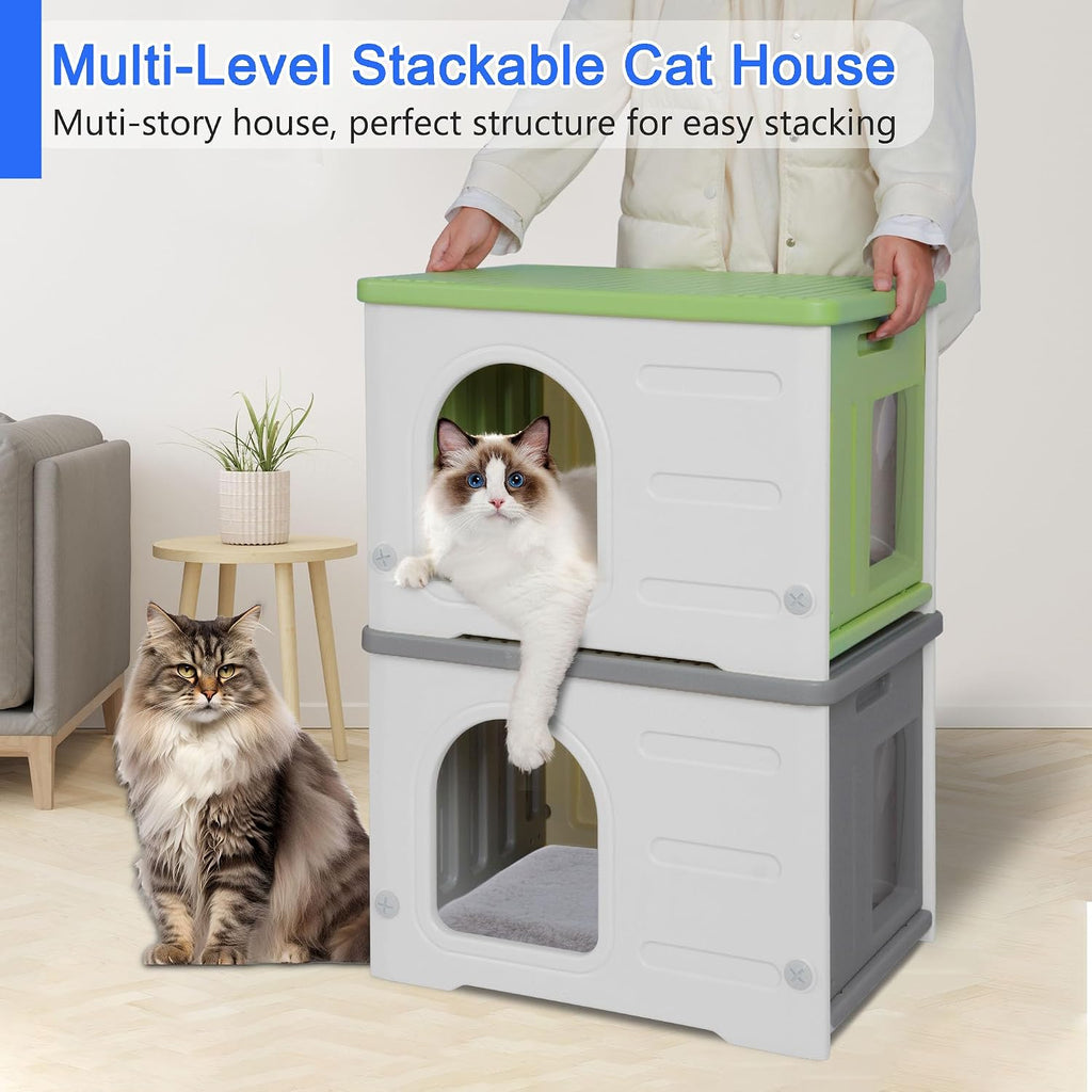 Rockever HDPE Cat House with Mat, Outdoor Waterproof Easy Clean Shelter