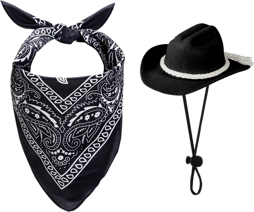 choyaxo Dog Cowboy Hat Dog Cowboy Costume for Small Pet Dogs Cat Cowboy Hat with Bandana Scarf Set Party Accessories (Black, Medium)