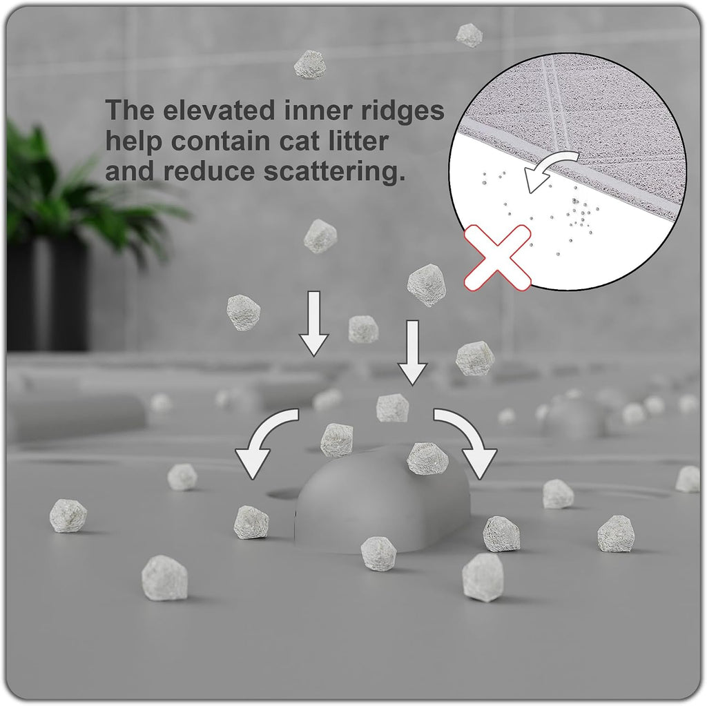OHMO XL Cat Litter Mat, 37.5x25.2 Silicone Trapping Mat Grey | for Kitty Litter Box, Easy Clean, BPA Free Rubber, Center Litter Collection, Easy Pour-Back, Waterproof, Odor-Resistant