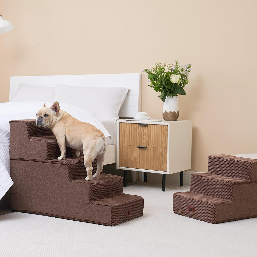 EHEYCIGA Dog Stairs for High Bed 22.5" H, 5-Step Dog Steps, Brown