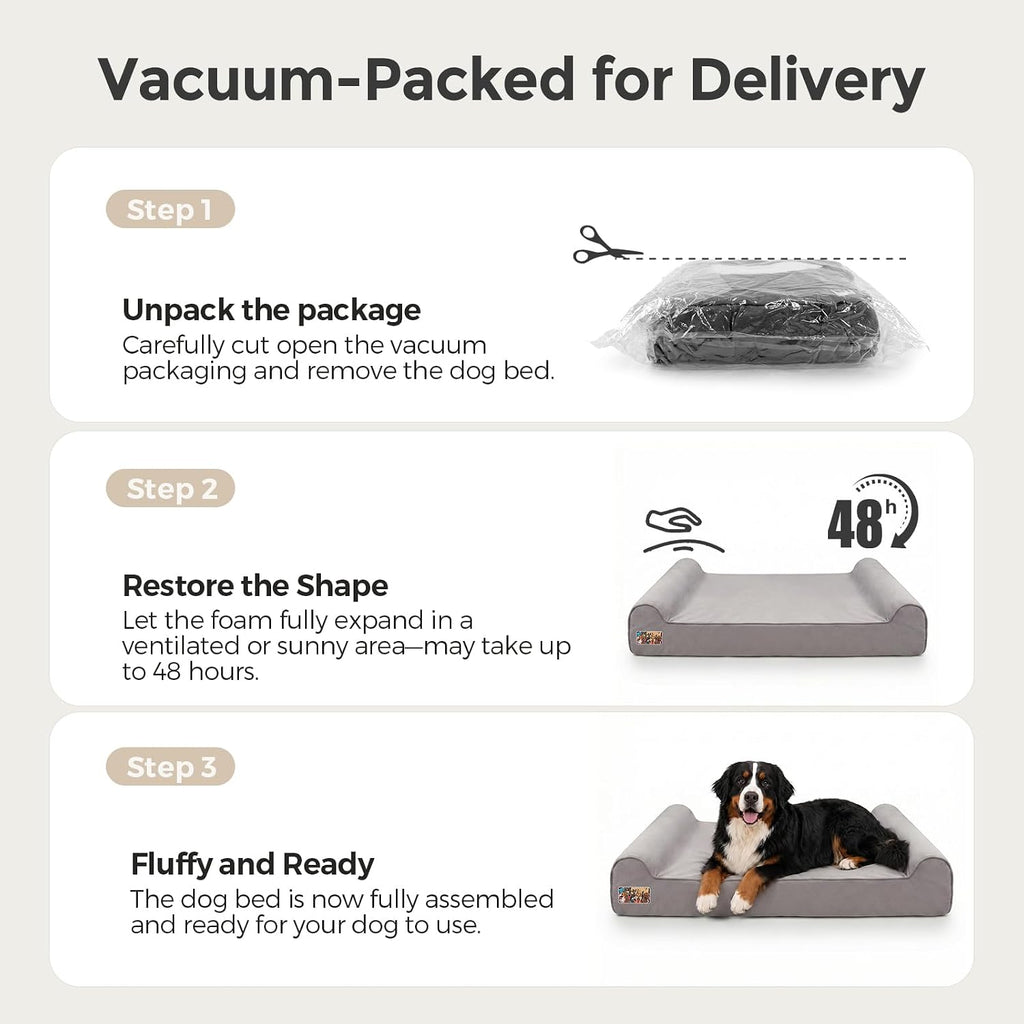 Sytopia Orthopedic Dog Beds for Extra Large Dogs, 7" Extra Thick Memory Foam Dog Couch for Senior Dog with Durable Waterproof Liner & Removable Washable Cover & Smart Design, 50"x 36"x 7", Grey