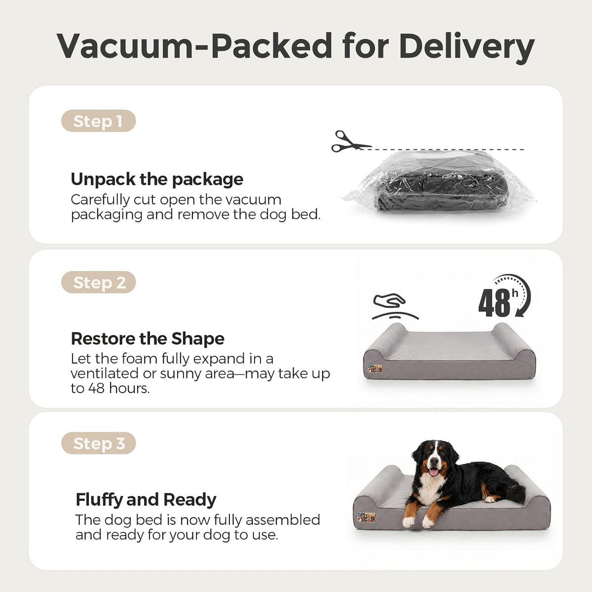Sytopia Orthopedic Dog Beds for Extra Large Dogs, 7" Extra Thick Memory Foam Dog Couch for Senior Dog with Durable Waterproof Liner & Removable Washable Cover & Smart Design, 50"x 36"x 7", Grey