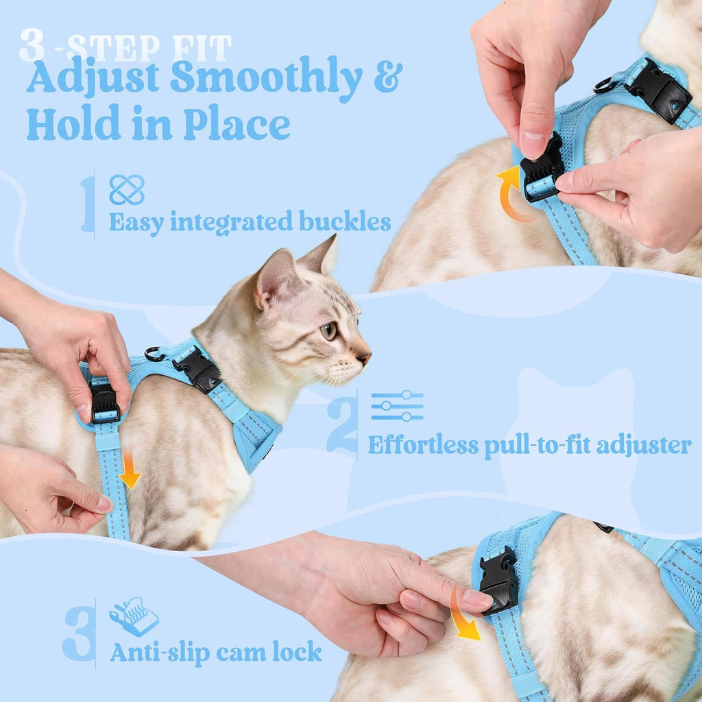 rabbitgoo Cat Harness and Leash, Easy-on with Neck Buckle, Sky Blue