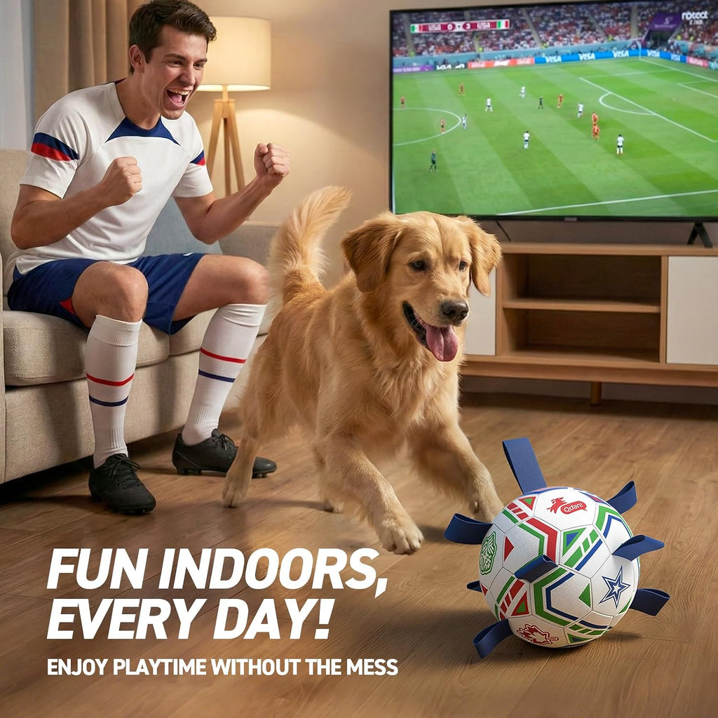 QDAN World Cup Soccer Ball for Dog, Large Herding Ball for 30-90 lbs Dogs | 8 Inch Dog Balls with Straps for Interactive, Tug and Training, Indoor Outdoor Toys for Medium Large Dogs, Water Dog Toy Ball