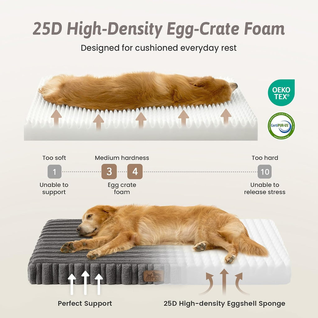 COZY KISS Orthopedic Washable Dog Bed for Crate, 35IN, Grey
