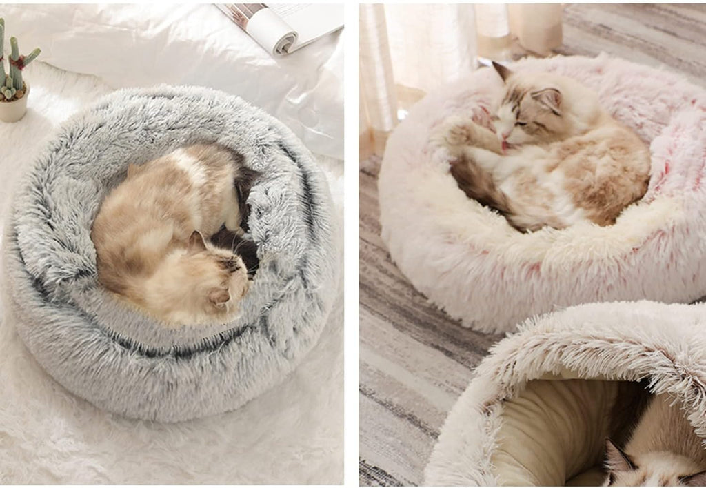 YUDANSI Small Dog Bed Hooded, Cat Cave Bed for Indoor Cats with Covered Hood for Small Dogs Cats Puppy, Plush Faux Fur Enclosed Nest(Gray-26'')