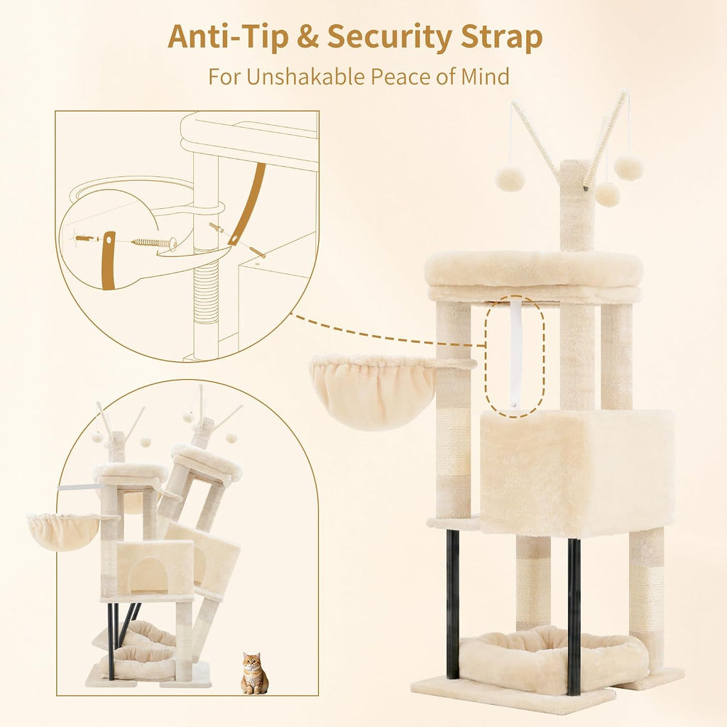 Heybly Cat Tree, 45.3" Cat Tower for Indoor Cats with Large Perch HCT202SM