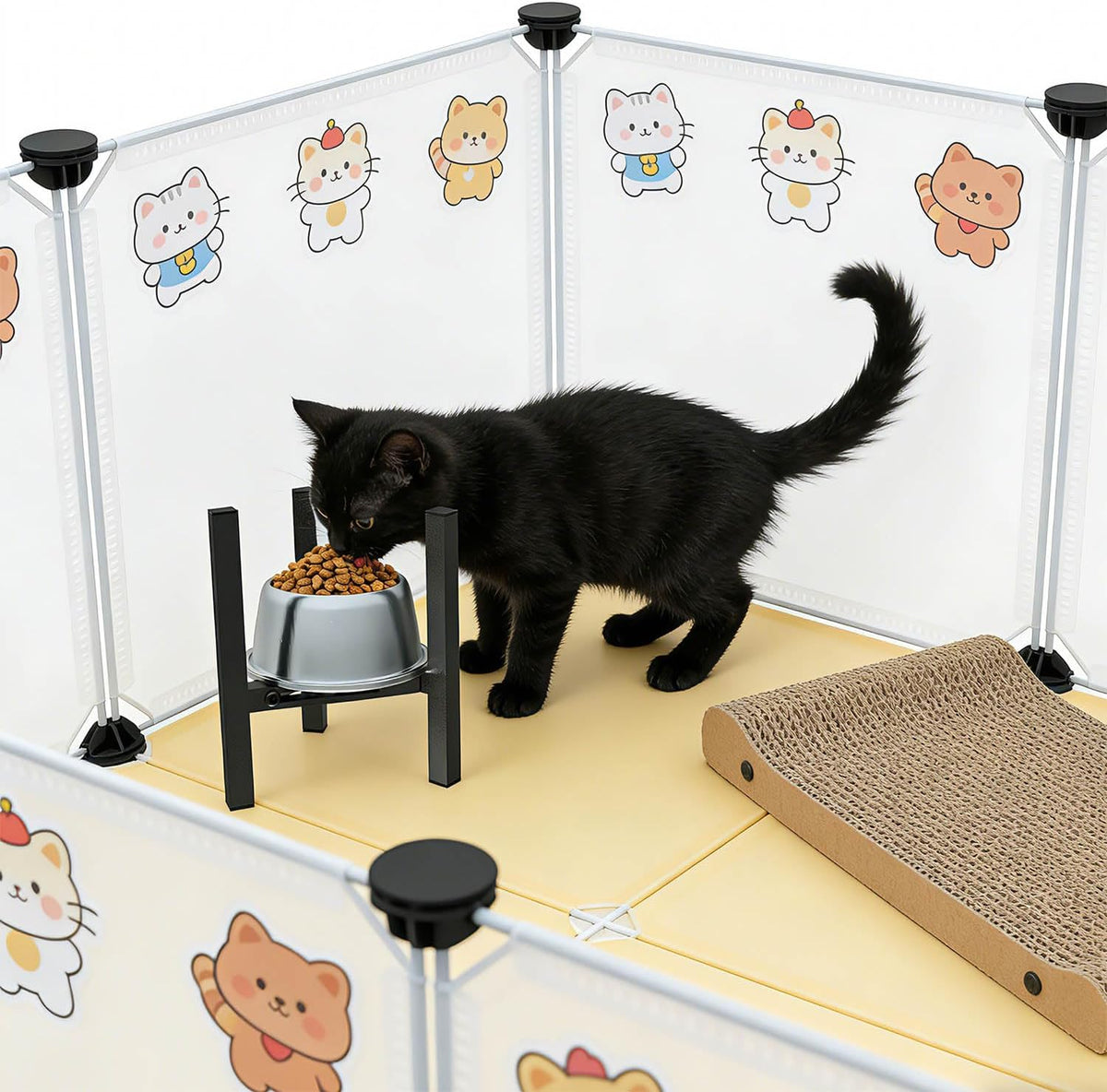 Elevated Cat Bowl Stand Good for Senior Cats Digestion Arthritis Relief - Adjustable Metal Feeder Riser, Fits 5.1-7.45” Round Bowls (No Bowls)（Black）