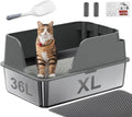 Non-Stick Stainless Steel Litter Box, XL Side Open Splash-Proof&Leak-Proof | Seamless Seal, Ellenpent Large Capacity, Cat Litter Box with Lid for Multi-Cats, Large Cats, Easy-Clean & Durable (Gray)