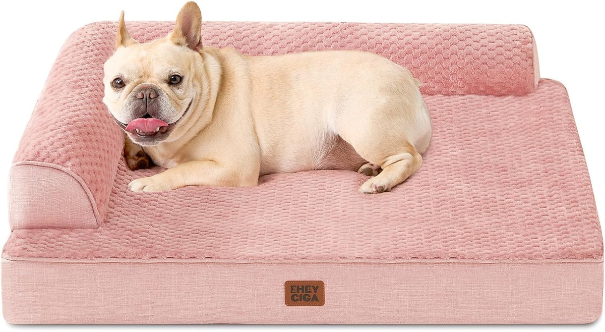 EHEYCIGA Orthopedic Dog Bed Medium Size Dogs, Memory Foam Dog Bed with Washable Removable Cover, Waterproof Pet Sofa Couch for Crate with Nonskid Bottom, 30x20x6, Pink