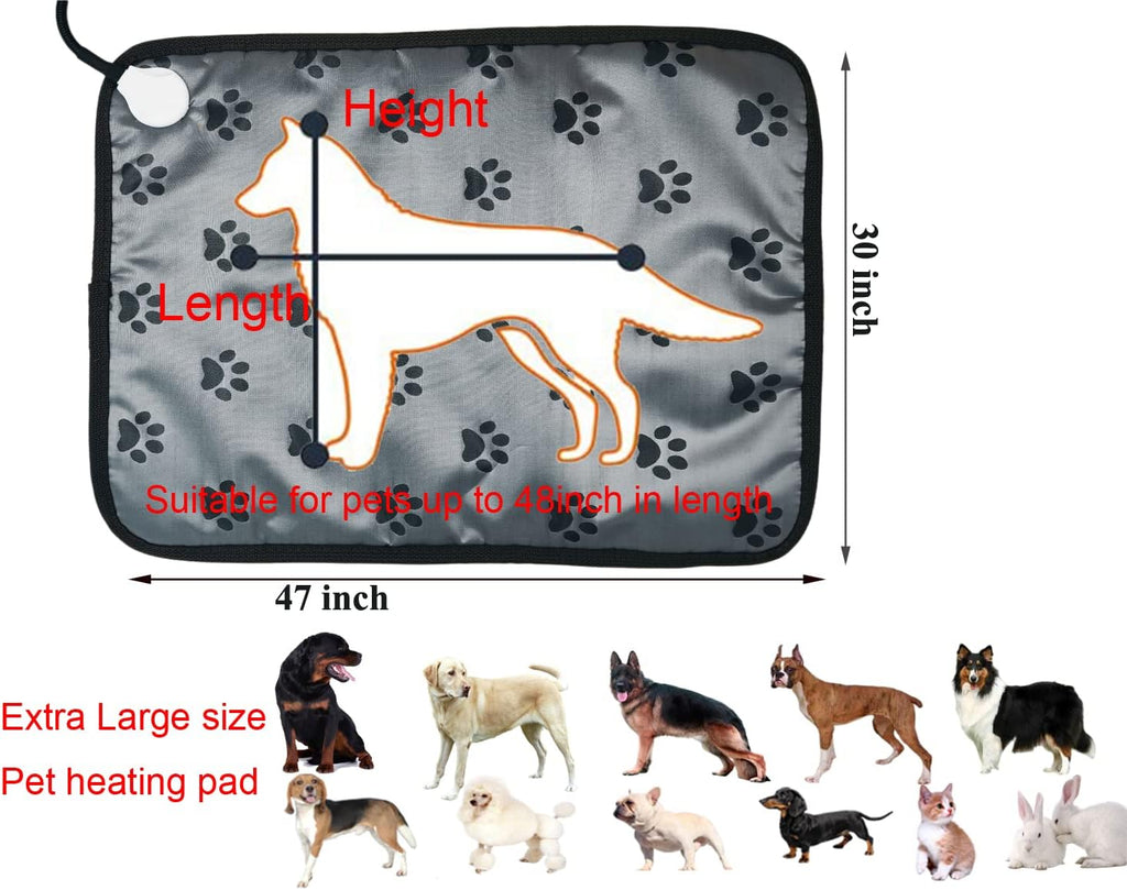 Extra Large Pet Heating Mat for Dogs and Cats - Waterproof, Indoor/Outdoor Dog Heating Pad - Easy Clean
