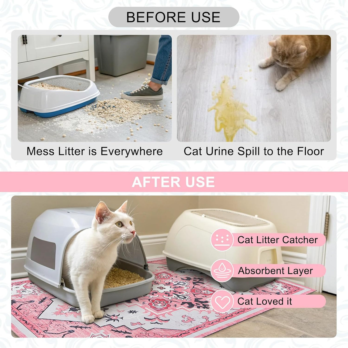 BEAUTYZOO Cat Litter Mat, 28" x 36" Large Litter Trapping Mat, Waterproof