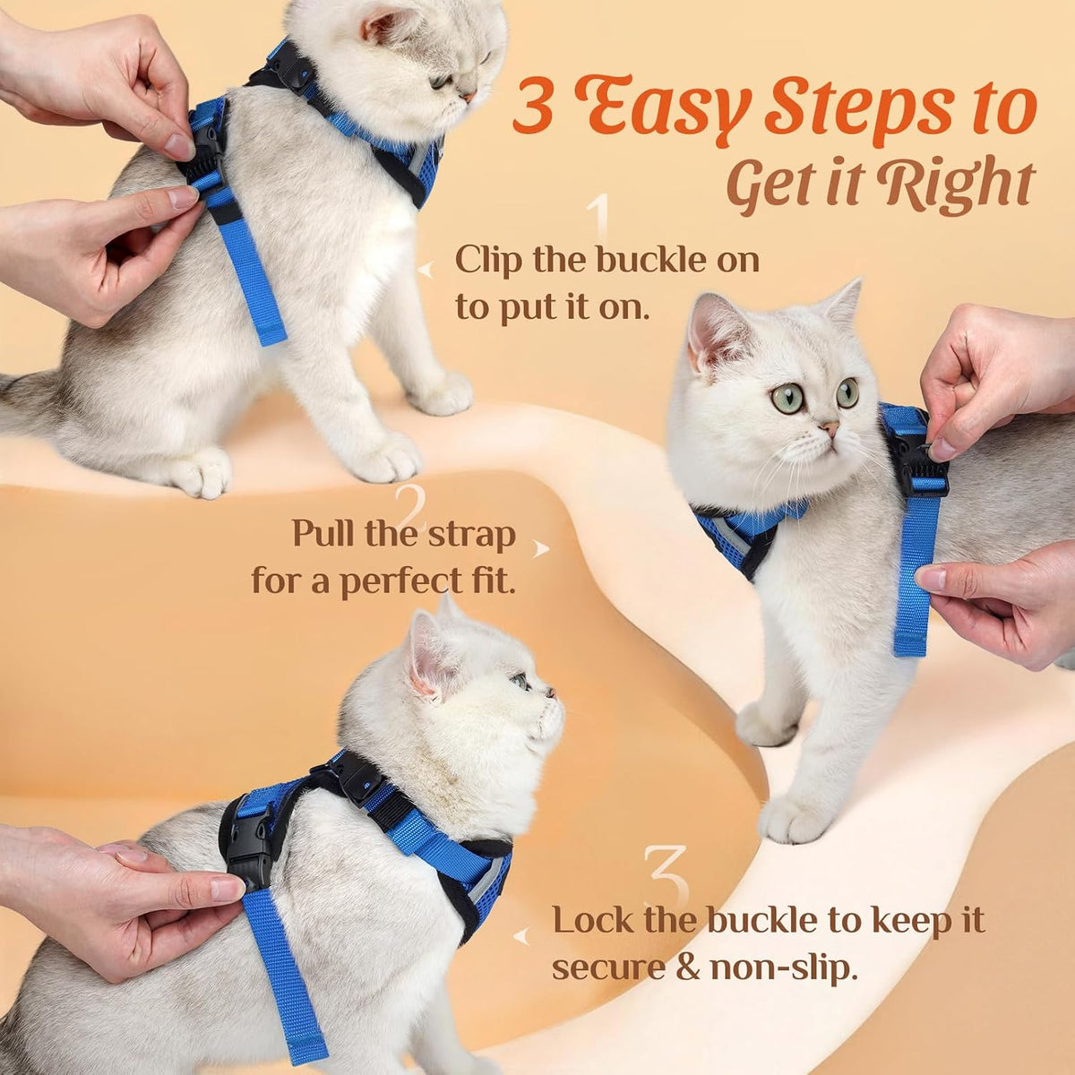 Dooradar Cat Harness and Leash Set with Neck Release Buckle, Royal Blue