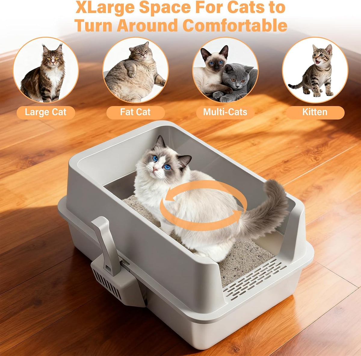 Stainless Steel Litter Box XL-Metal Cat Litter Box for Big Cat | Large Metal Litterbox with High Side，Non-Stick, Odor-Resist, Anti-Urine Leakage, Easy-Clean, Includes Mat & Scoop