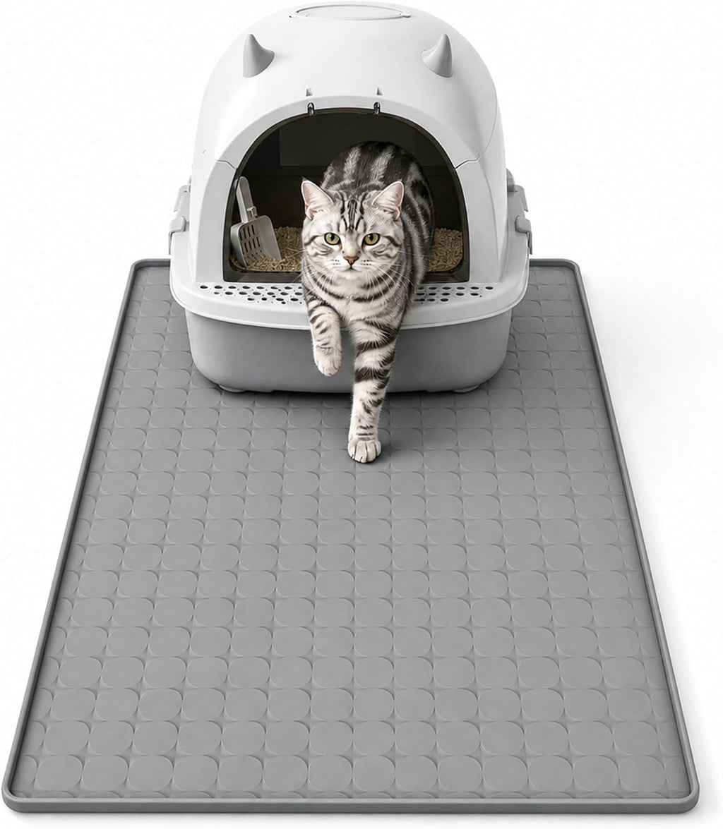 Silicone Cat Litter Mat, Large Waterproof,33.9 x 21.9 in,Grey
